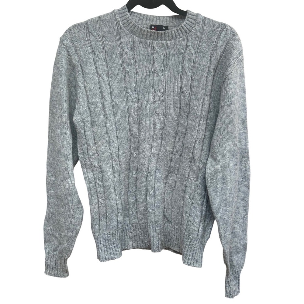 Robert Bruce Mens Cable Knit Sweater Grey Size M Made in USA‎